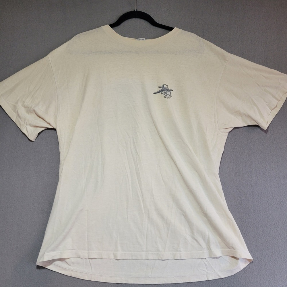 Vintage 1997 Speedo Official Beach Volley Graphic T-Shirt XL Cream Off-White
